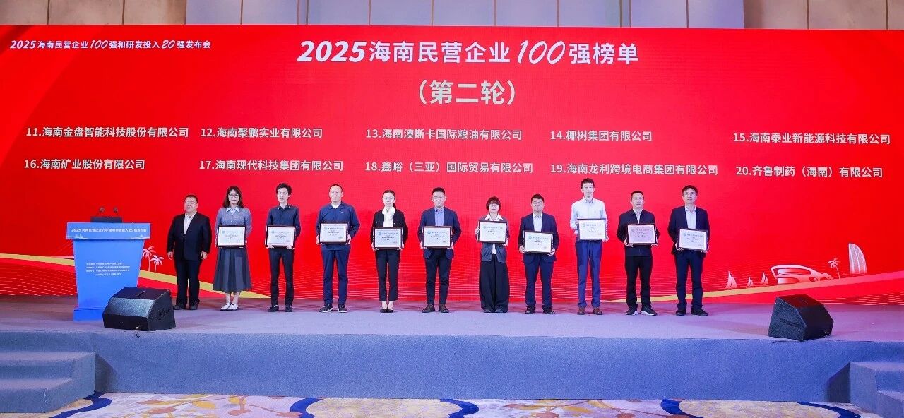 XPJ官网位列2025海南民营企业100强第16位